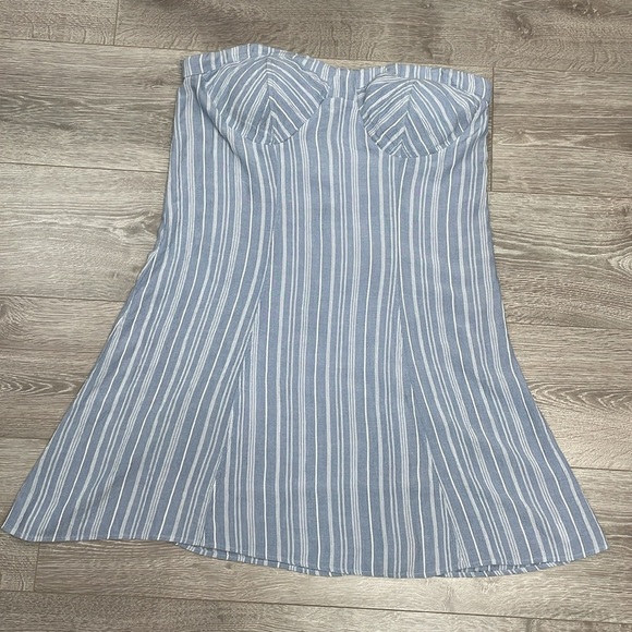 American Eagle Outfitters Blue and White Striped Chambray Strapless Dress XL - Picture 3 of 16